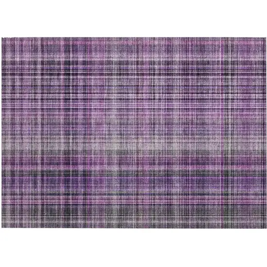 Purple Plaid Washable Non Skid Indoor Outdoor Area Rug Photo 2