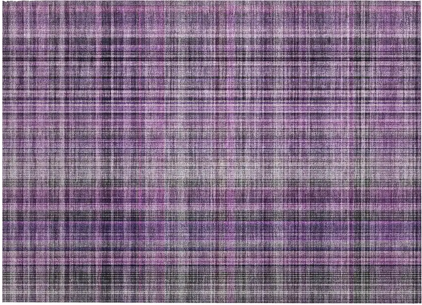 Purple Plaid Washable Non Skid Indoor Outdoor Area Rug Photo 2