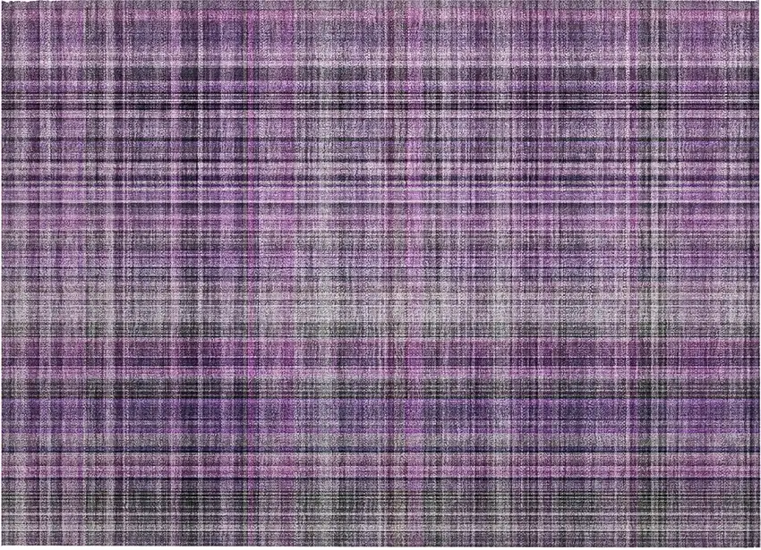 Purple Plaid Washable Non Skid Indoor Outdoor Area Rug Photo 2