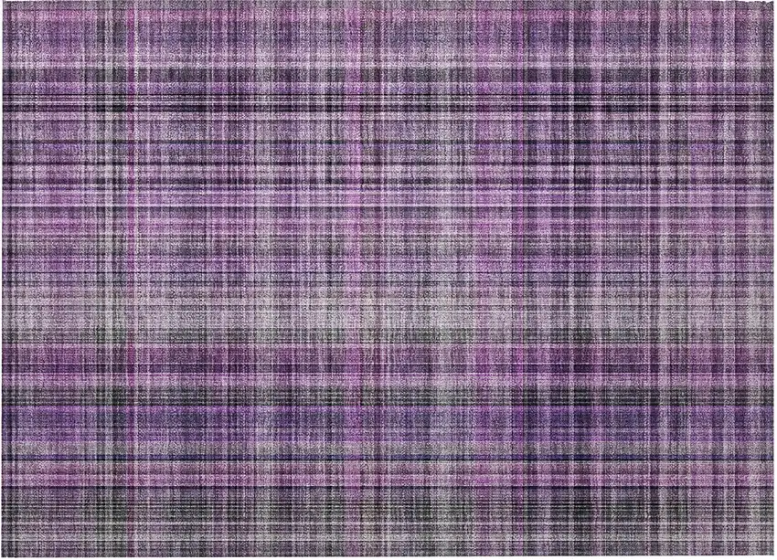 Purple Plaid Washable Non Skid Indoor Outdoor Area Rug Photo 5