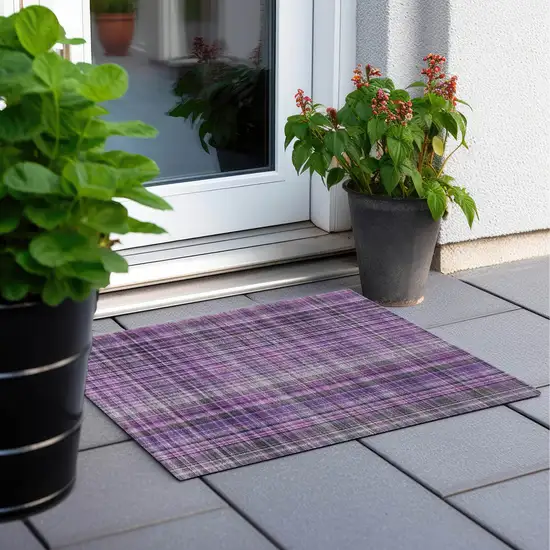 Purple Plaid Washable Non Skid Indoor Outdoor Area Rug Photo 8