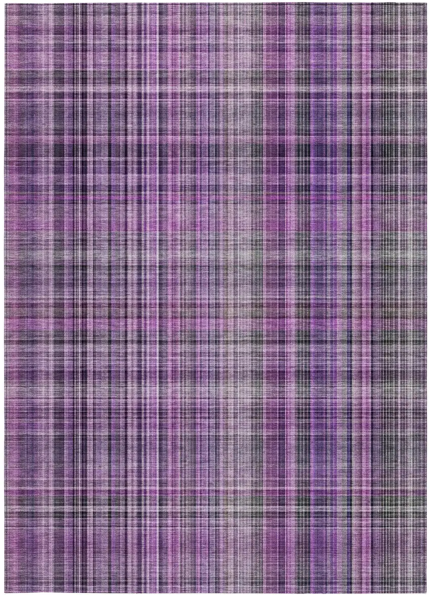 Purple Plaid Washable Non Skid Indoor Outdoor Area Rug Photo 5