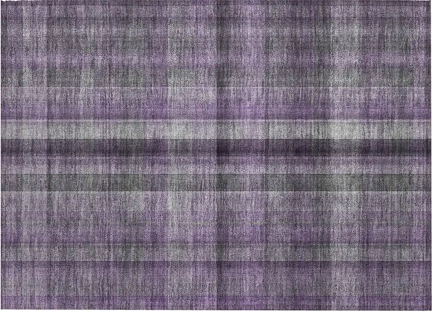 Purple Plaid Washable Non Skid Indoor Outdoor Area Rug Photo 2