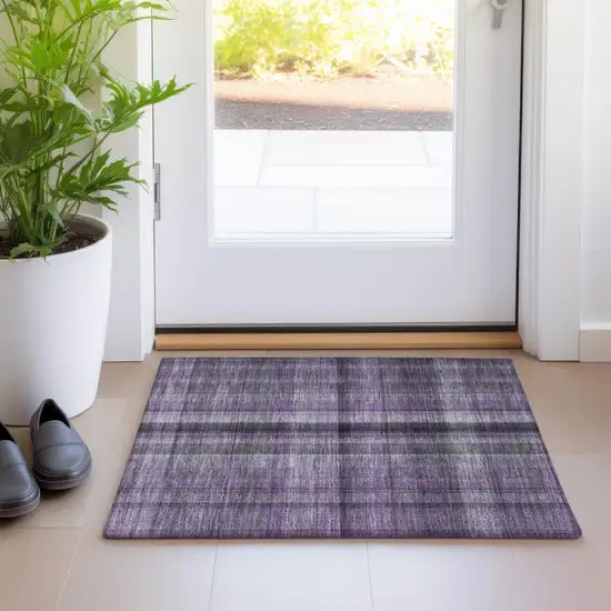 Purple Plaid Washable Non Skid Indoor Outdoor Area Rug Photo 8