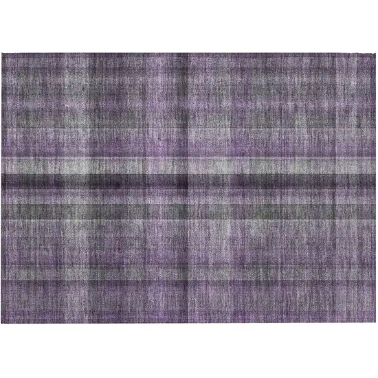 Purple Plaid Washable Non Skid Indoor Outdoor Area Rug Photo 3