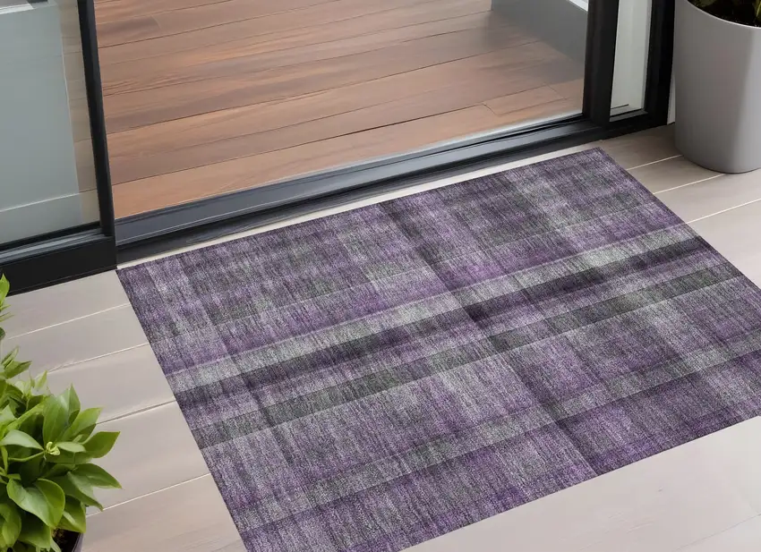 Purple Plaid Washable Non Skid Indoor Outdoor Area Rug Photo 1