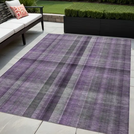 Purple Gray and Black Plaid Washable Non Skid Indoor Outdoor Area Rug Photo 1