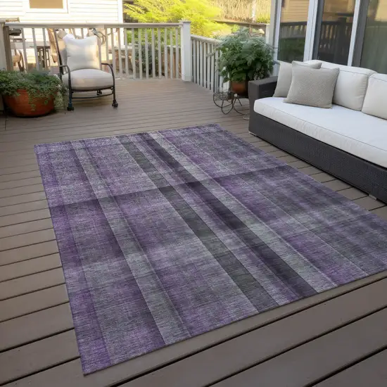 Purple Gray and Black Plaid Washable Non Skid Indoor Outdoor Area Rug Photo 9