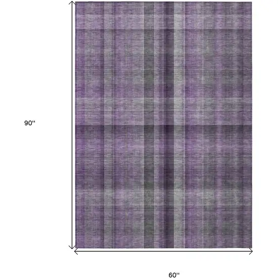 Purple Gray and Black Plaid Washable Non Skid Indoor Outdoor Area Rug Photo 3