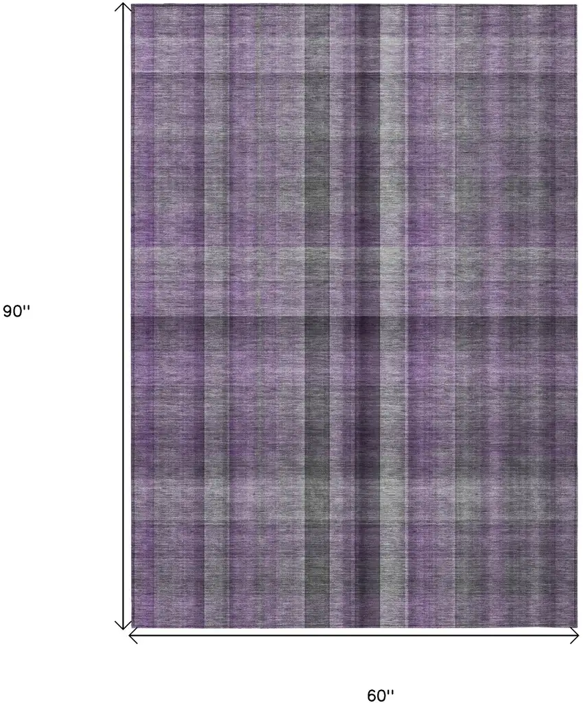 Purple Gray and Black Plaid Washable Non Skid Indoor Outdoor Area Rug Photo 3