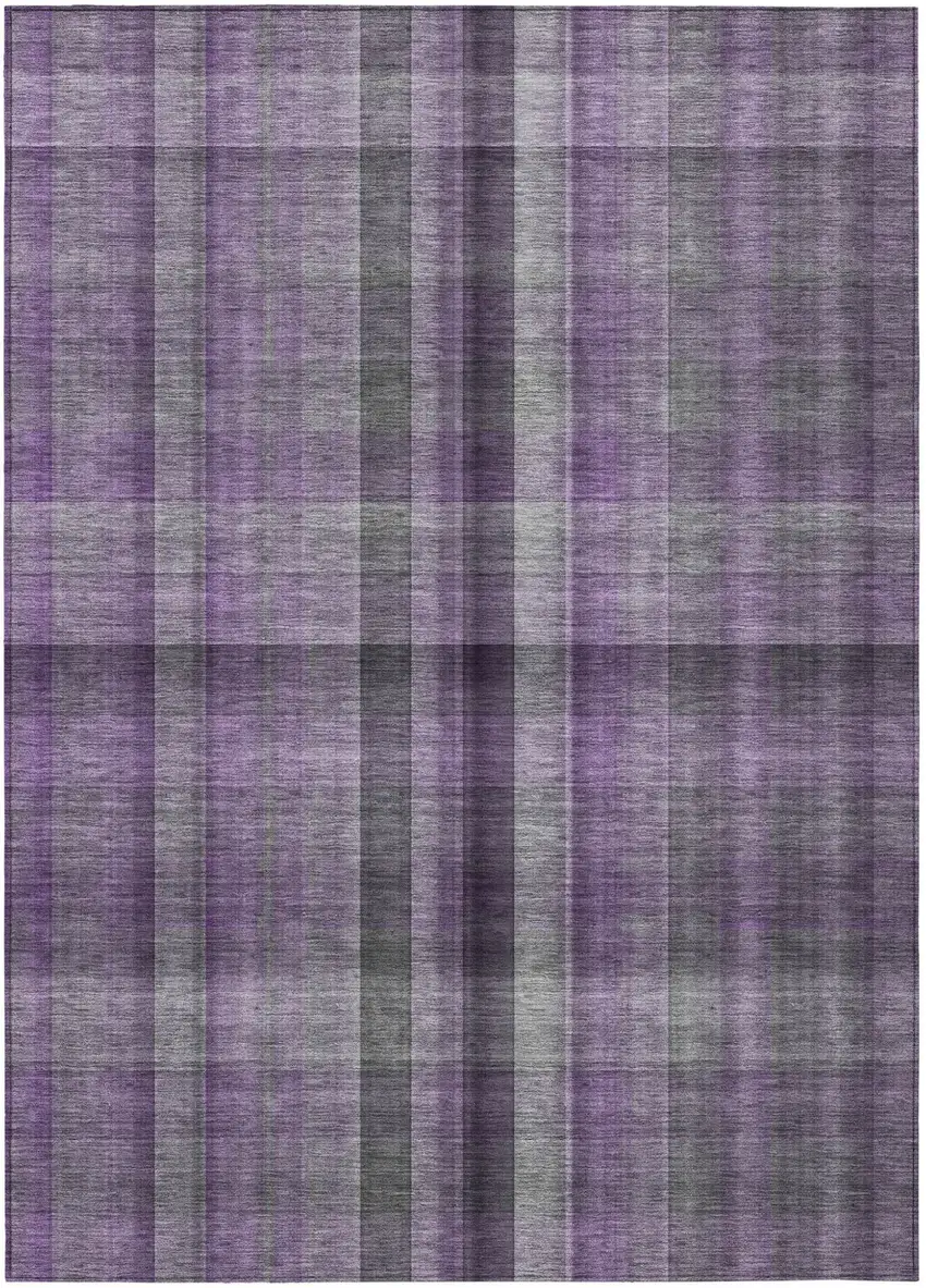 Purple Gray and Black Plaid Washable Non Skid Indoor Outdoor Area Rug Photo 2