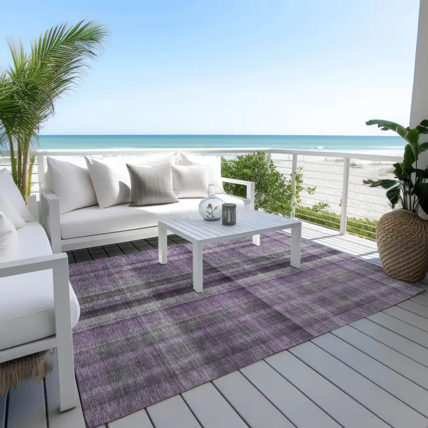 Purple Plaid Washable Non Skid Indoor Outdoor Area Rug Photo 7
