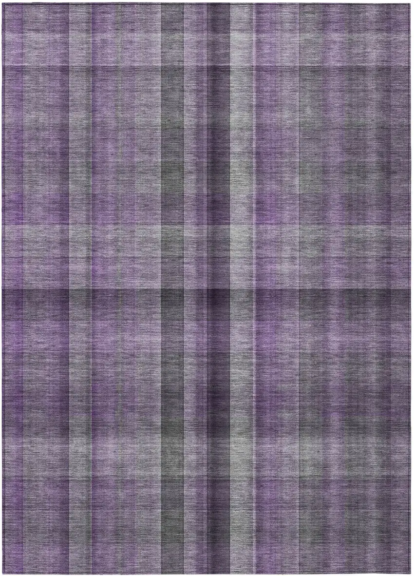 Purple Plaid Washable Non Skid Indoor Outdoor Area Rug Photo 2
