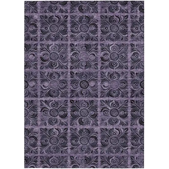 Purple Plum And Charcoal Medallion Washable Indoor Outdoor Area Rug Photo 7
