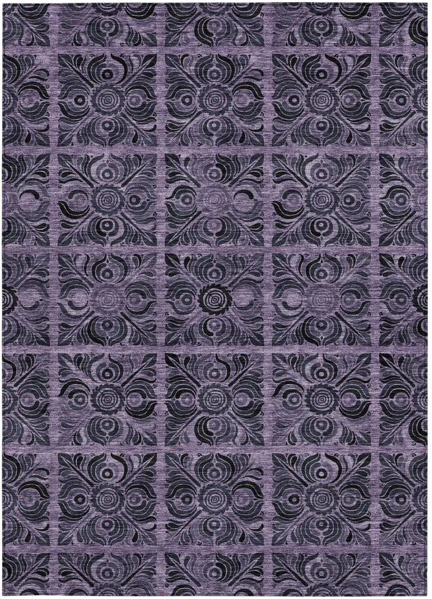 Purple Plum And Charcoal Medallion Washable Indoor Outdoor Area Rug Photo 7