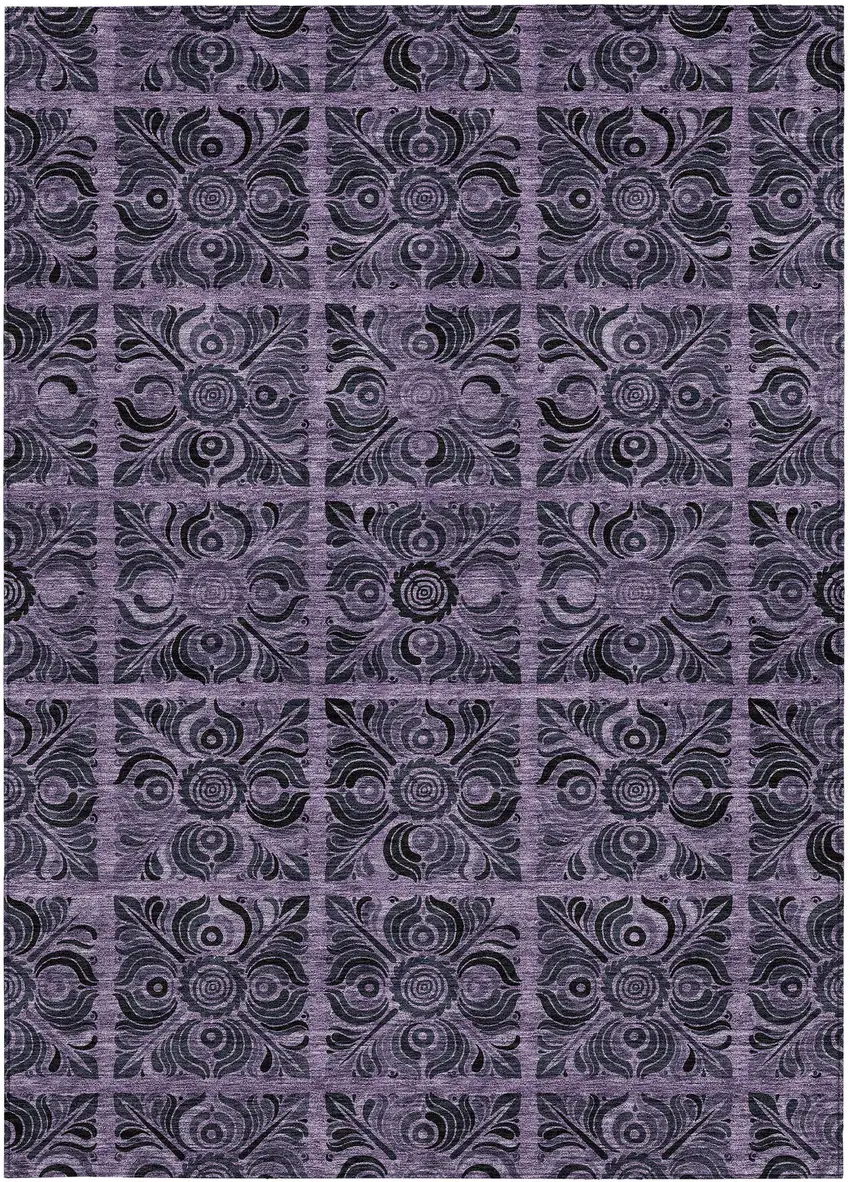 Purple Plum And Charcoal Medallion Washable Indoor Outdoor Area Rug Photo 7