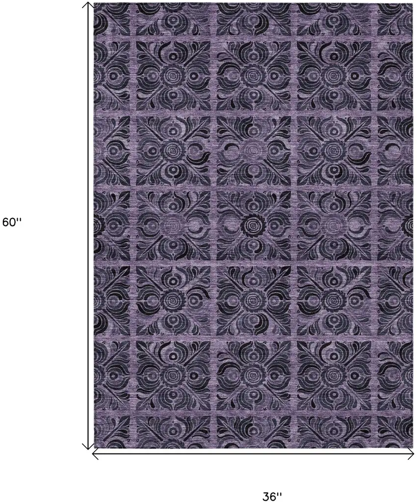 Purple Plum And Charcoal Medallion Washable Indoor Outdoor Area Rug Photo 3