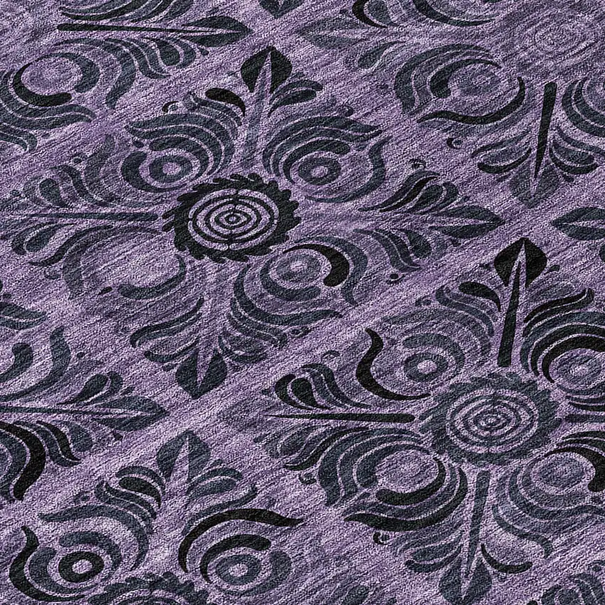 Purple Plum And Charcoal Medallion Washable Indoor Outdoor Area Rug Photo 8