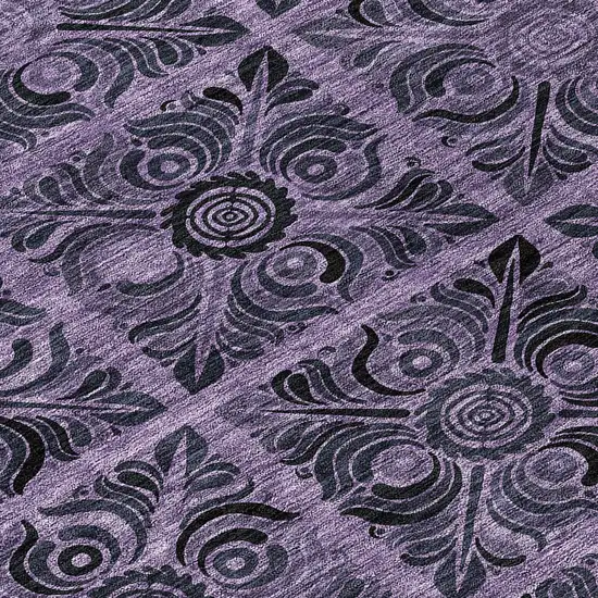 Purple Plum And Charcoal Medallion Washable Indoor Outdoor Area Rug Photo 8