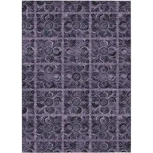 Photo of Purple Plum And Charcoal Medallion Washable Indoor Outdoor Area Rug