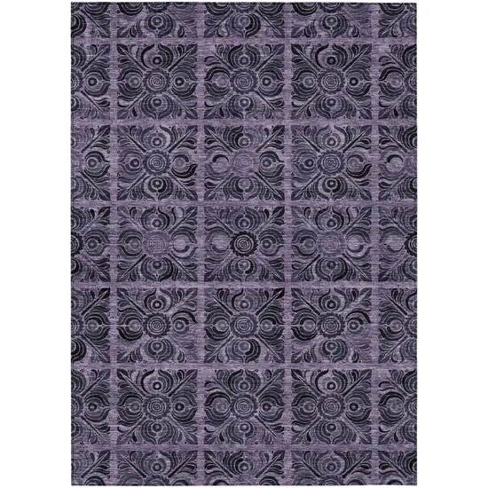Purple Plum And Charcoal Medallion Washable Indoor Outdoor Area Rug Photo 2