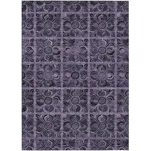 Photo of Purple Plum And Charcoal Medallion Washable Indoor Outdoor Area Rug