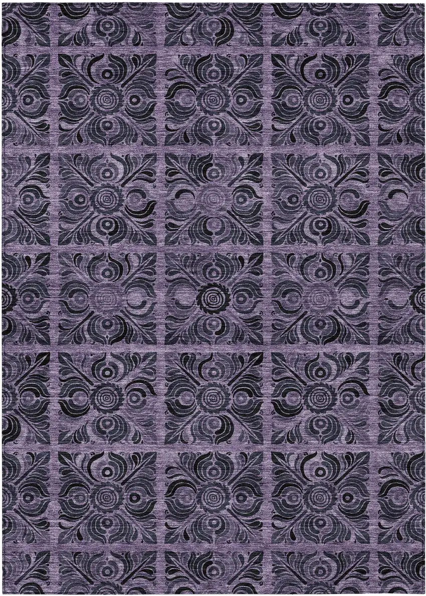 Purple Plum And Charcoal Medallion Washable Indoor Outdoor Area Rug Photo 2