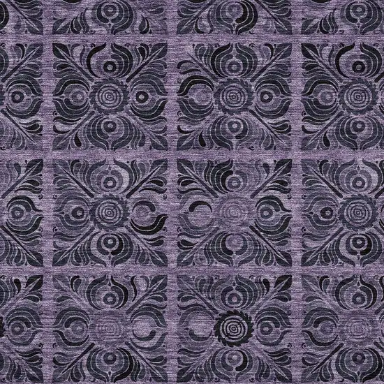 Purple Plum And Charcoal Medallion Washable Indoor Outdoor Area Rug Photo 6