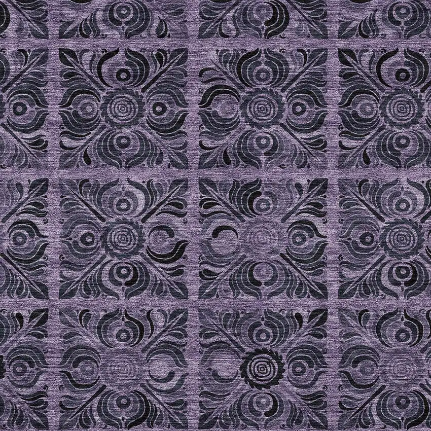 Purple Plum And Charcoal Medallion Washable Indoor Outdoor Area Rug Photo 6