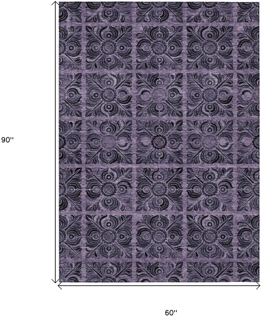 Purple Plum And Charcoal Medallion Washable Indoor Outdoor Area Rug Photo 3