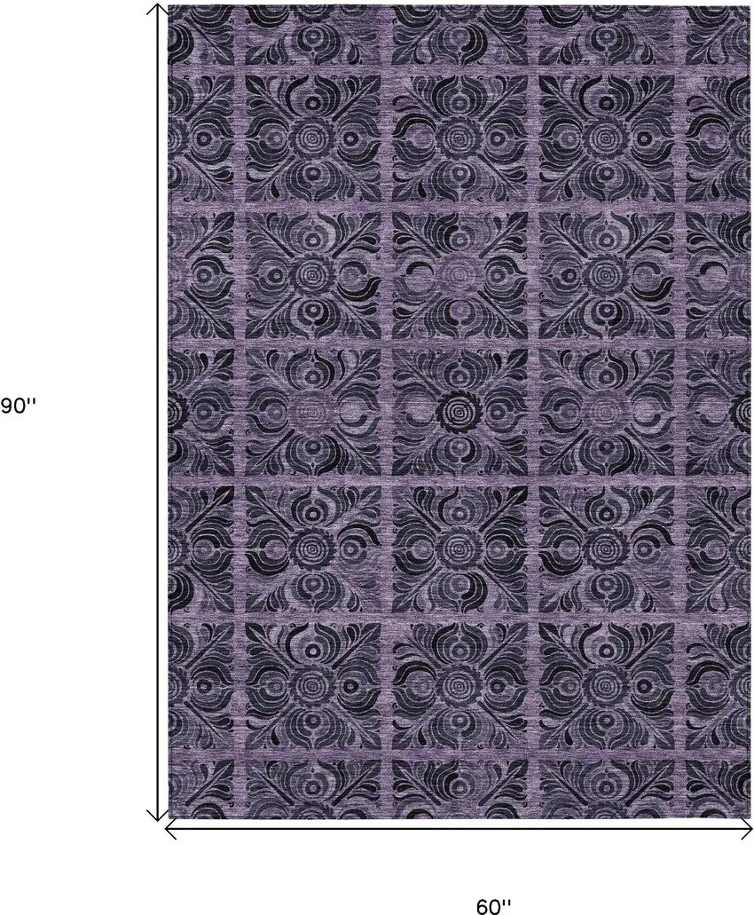 Purple Plum And Charcoal Medallion Washable Indoor Outdoor Area Rug Photo 3