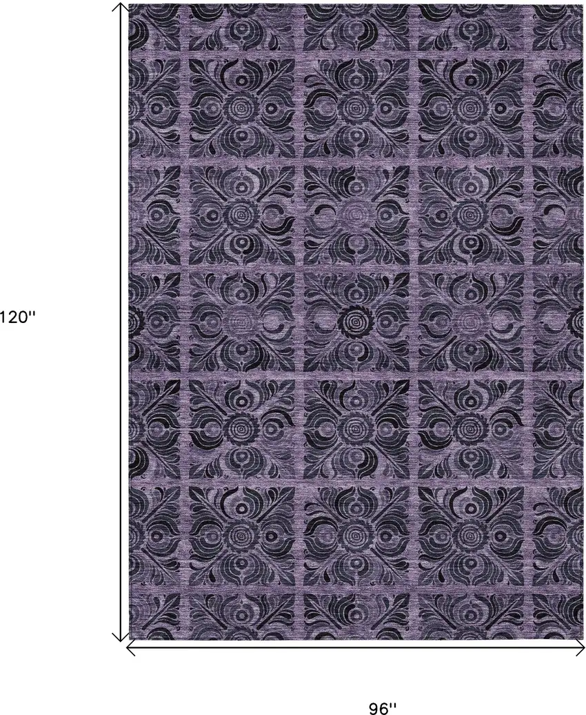 Purple Plum And Charcoal Medallion Washable Indoor Outdoor Area Rug Photo 3