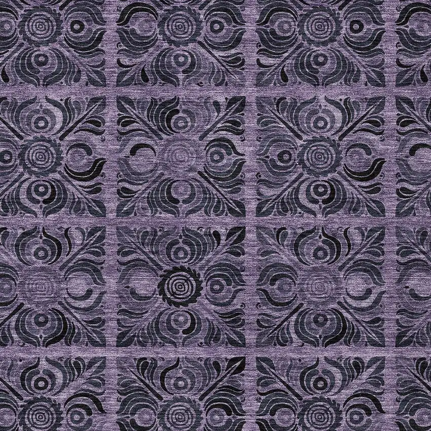 Purple Plum And Charcoal Medallion Washable Indoor Outdoor Area Rug Photo 6