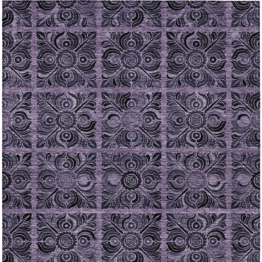 Purple Plum And Charcoal Medallion Washable Indoor Outdoor Area Rug Photo 7