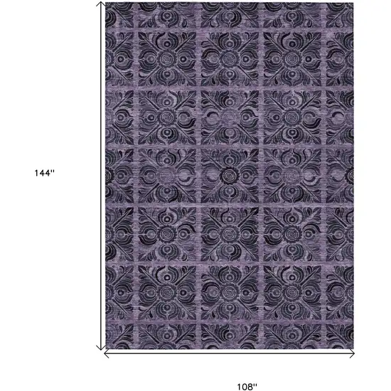 Purple Plum And Charcoal Medallion Washable Indoor Outdoor Area Rug Photo 3