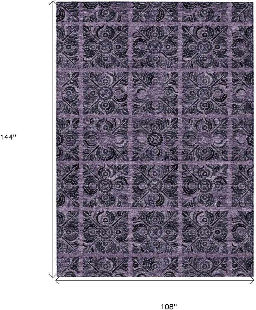 Purple Plum And Charcoal Medallion Washable Indoor Outdoor Area Rug Photo 3