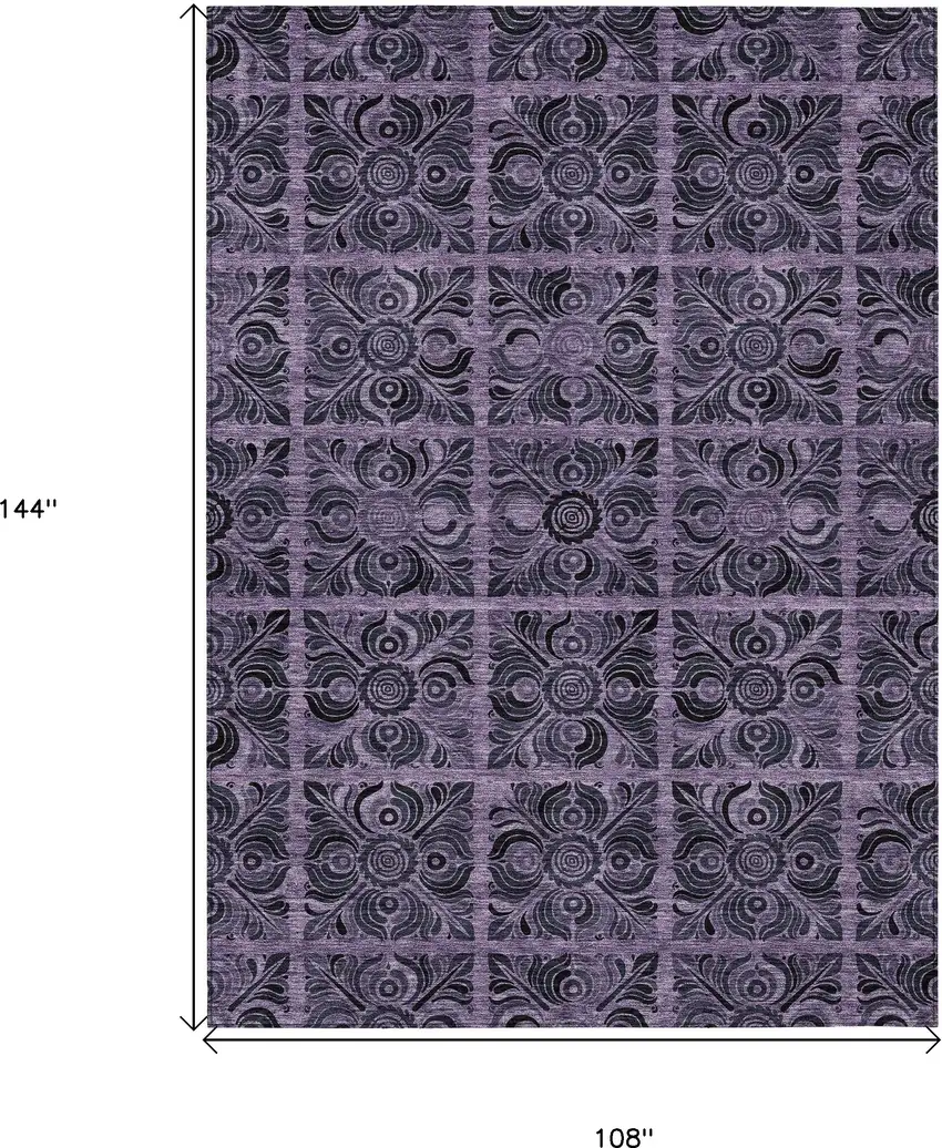 Purple Plum And Charcoal Medallion Washable Indoor Outdoor Area Rug Photo 3