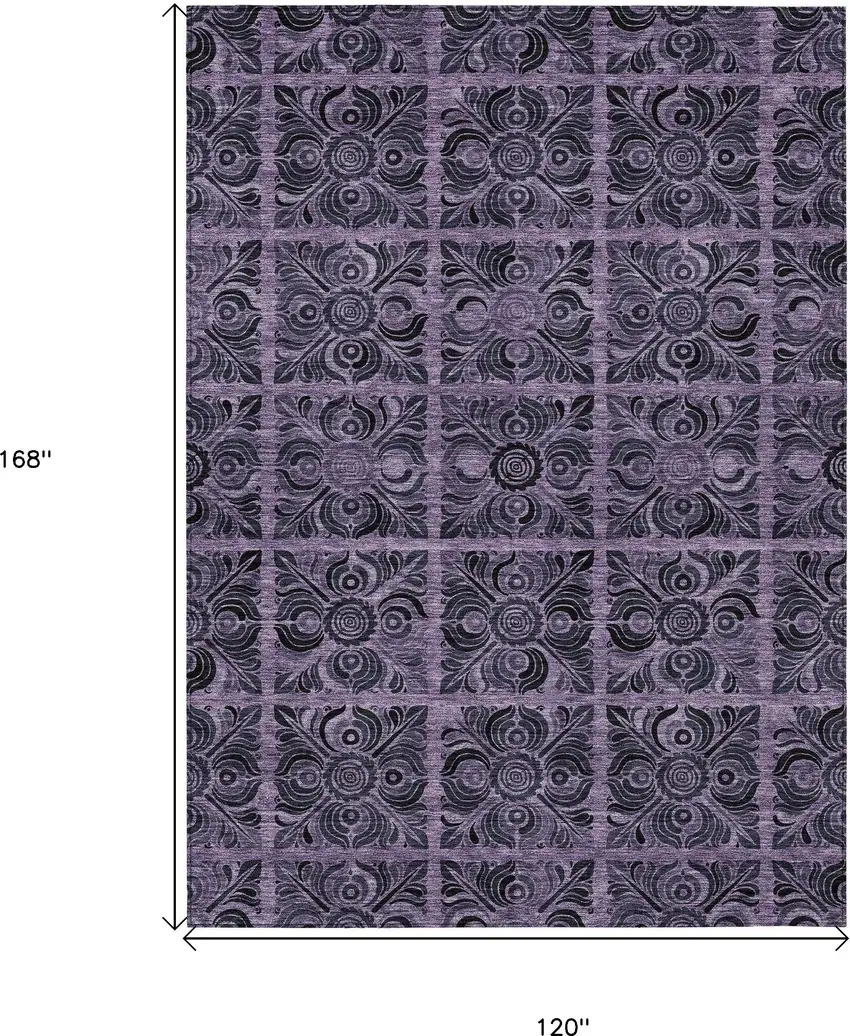 Purple Plum And Charcoal Medallion Washable Indoor Outdoor Area Rug Photo 3