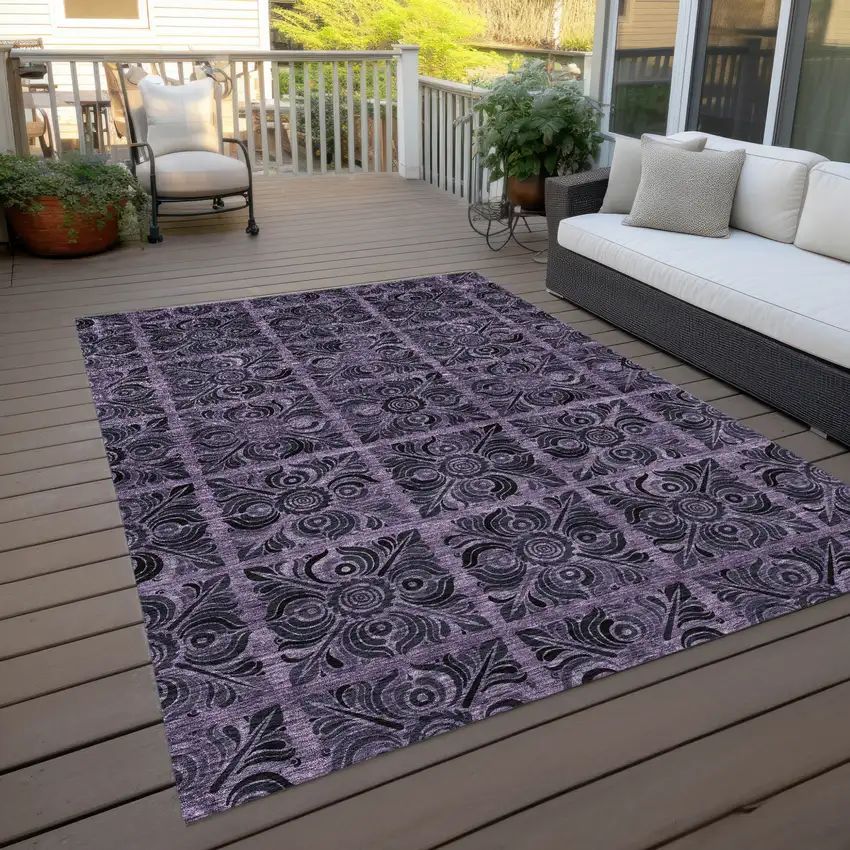 Purple Plum And Charcoal Medallion Washable Indoor Outdoor Area Rug Photo 9
