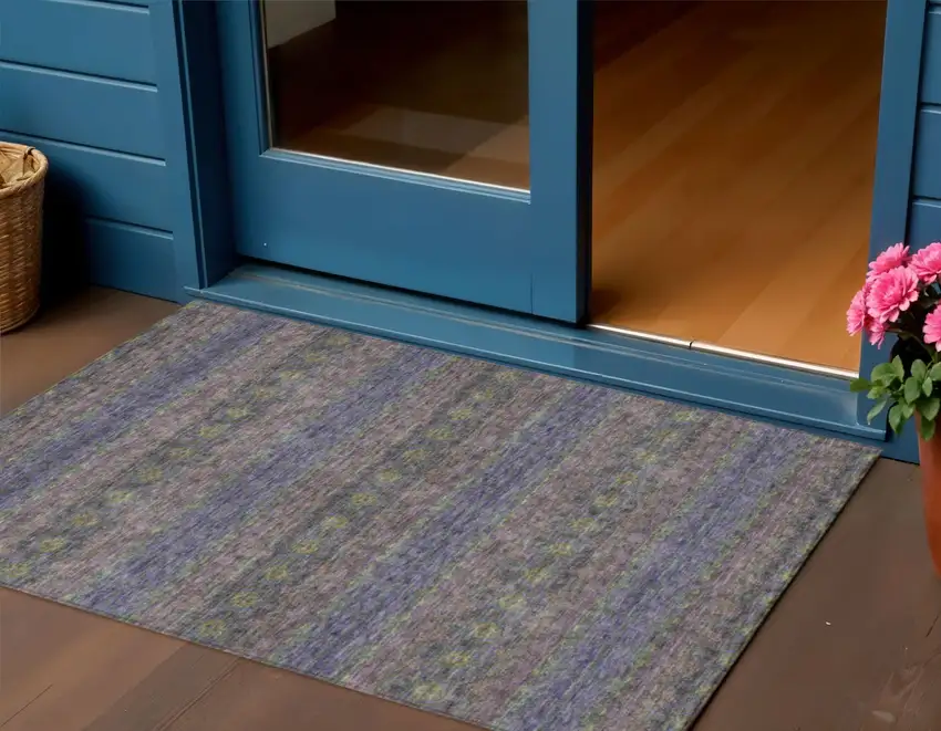 Purple Plum And Gold Floral Medallion Washable Indoor Outdoor Area Rug Photo 1