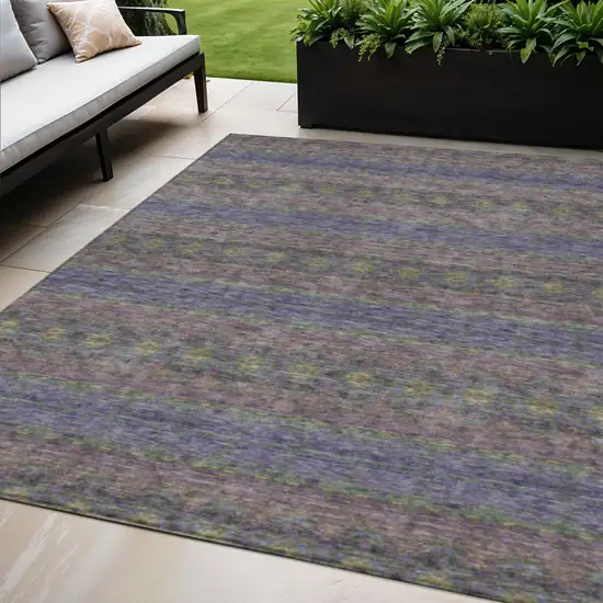 Purple Plum And Gold Floral Medallion Washable Indoor Outdoor Area Rug Photo 1