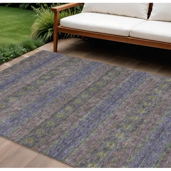 Purple Plum And Gold Floral Medallion Washable Indoor Outdoor Area Rug Photo 1