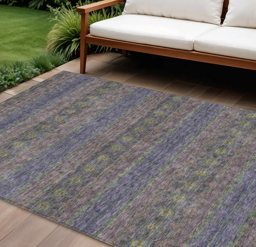 Purple Plum And Gold Floral Medallion Washable Indoor Outdoor Area Rug Photo 1