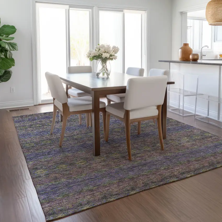 Purple Plum And Gold Floral Medallion Washable Indoor Outdoor Area Rug Photo 9