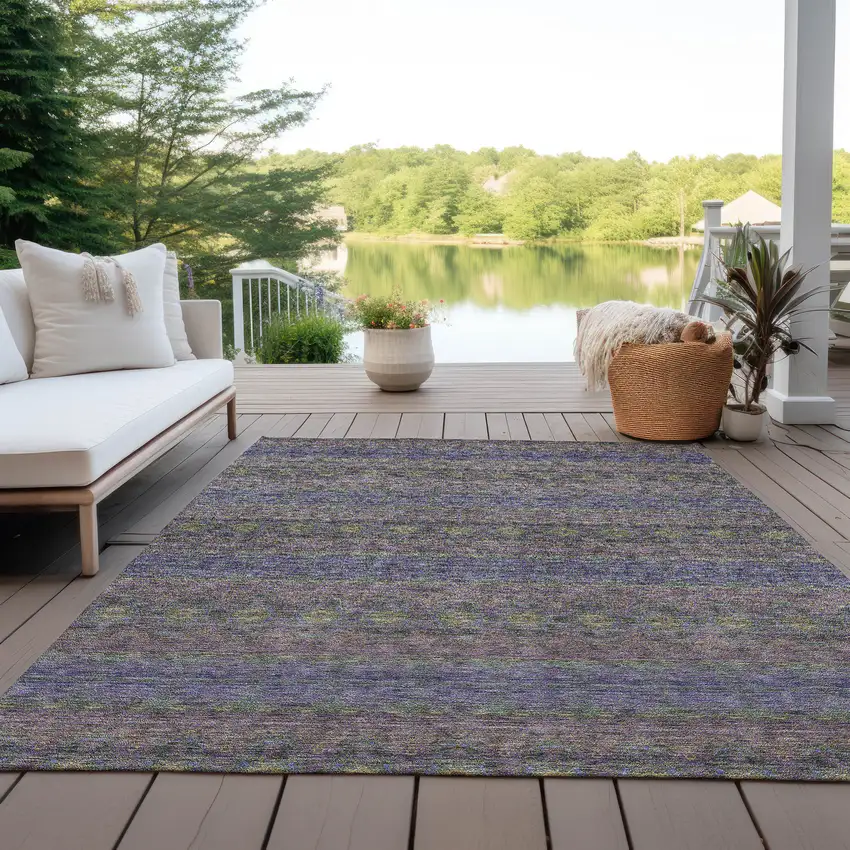 Purple Plum And Gold Floral Medallion Washable Indoor Outdoor Area Rug Photo 9