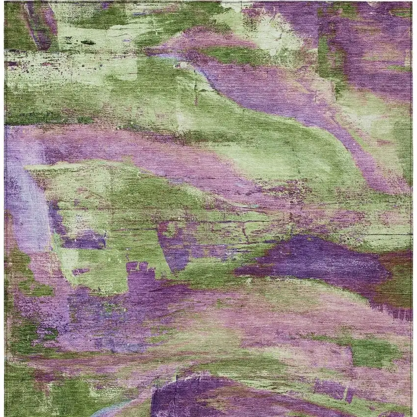 Purple Plum And Green Abstract Washable Indoor Outdoor Area Rug Photo 7