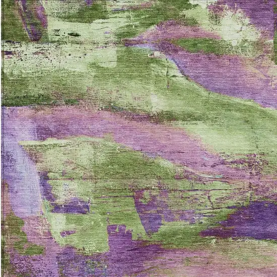 Purple Plum And Green Abstract Washable Indoor Outdoor Area Rug Photo 9