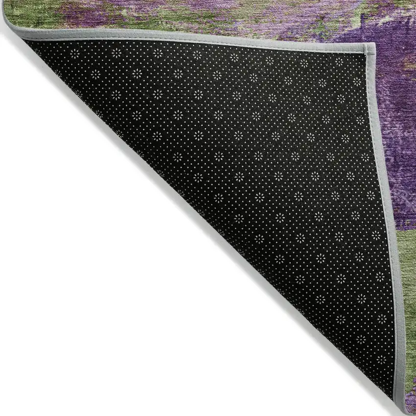 Purple Plum And Green Abstract Washable Indoor Outdoor Area Rug Photo 8
