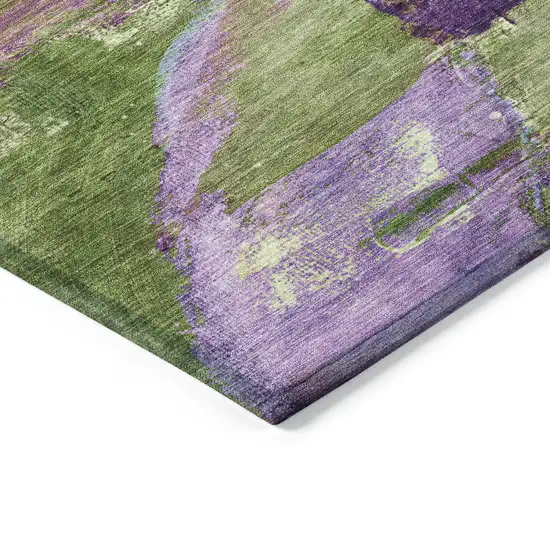 Purple Plum And Green Abstract Washable Indoor Outdoor Area Rug Photo 8