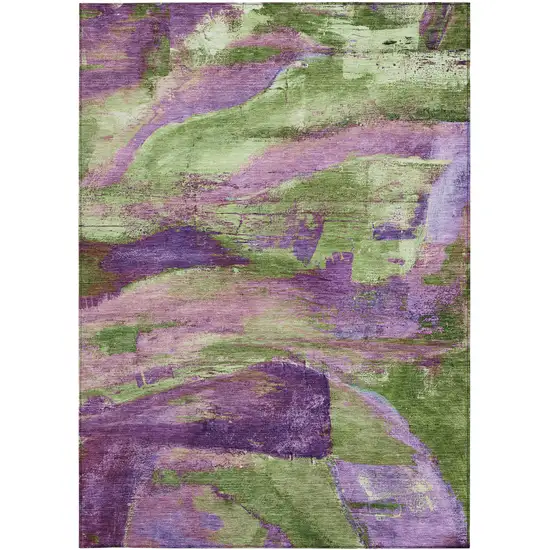 Purple Plum And Green Abstract Washable Indoor Outdoor Area Rug Photo 3